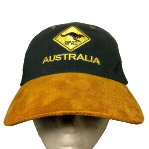 Australia Kangaroo Crossing Cap Hat Blue Soft Canvas Suede Brim Aussie Outback